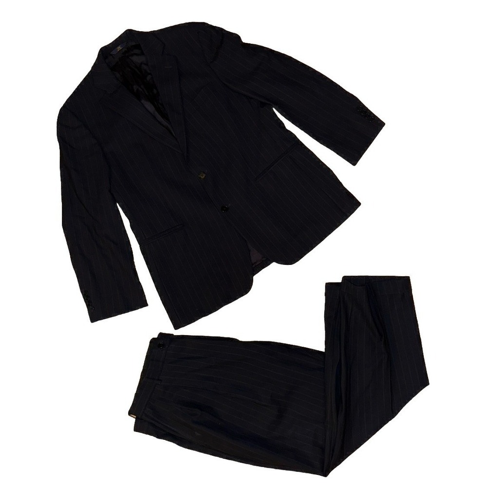 Brooks Brothers 346 Stretch Suit Men 42S Black Pinstripe Wool Pants Size 40/29
